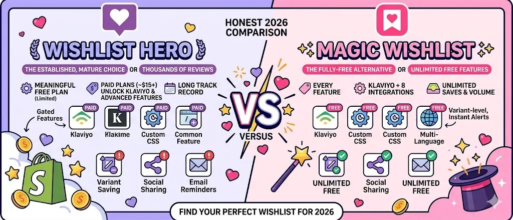 Wishlist Hero Shopify app vs Magic Wishlist, honest 2026 comparison