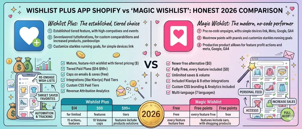 Wishlist Plus app Shopify vs Magic Wishlist, honest 2026 comparison